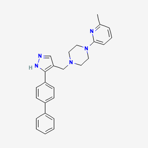 molecular formula C26H27N5 B3809206 1-{[3-(4-biphenylyl)-1H-pyrazol-4-yl]methyl}-4-(6-methyl-2-pyridinyl)piperazine 