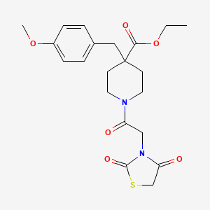 molecular formula C21H26N2O6S B3809306 ethyl 1-[(2,4-dioxo-1,3-thiazolidin-3-yl)acetyl]-4-(4-methoxybenzyl)-4-piperidinecarboxylate 