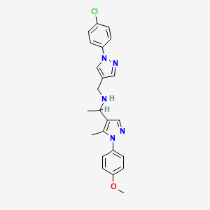 molecular formula C23H24ClN5O B3809368 N-{[1-(4-chlorophenyl)-1H-pyrazol-4-yl]methyl}-1-[1-(4-methoxyphenyl)-5-methyl-1H-pyrazol-4-yl]ethanamine 