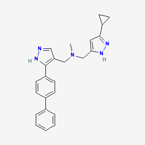 molecular formula C24H25N5 B3809379 1-[3-(4-biphenylyl)-1H-pyrazol-4-yl]-N-[(5-cyclopropyl-1H-pyrazol-3-yl)methyl]-N-methylmethanamine 