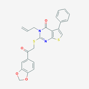 molecular formula C24H18N2O4S2 B380938 3-allyl-2-{[2-(1,3-benzodioxol-5-yl)-2-oxoethyl]thio}-5-phenylthieno[2,3-d]pyrimidin-4(3H)-one CAS No. 315677-09-9