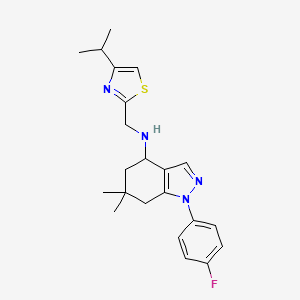 molecular formula C22H27FN4S B3809395 1-(4-fluorophenyl)-N-[(4-isopropyl-1,3-thiazol-2-yl)methyl]-6,6-dimethyl-4,5,6,7-tetrahydro-1H-indazol-4-amine 