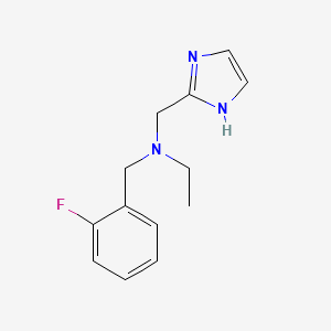 molecular formula C13H16FN3 B3809405 N-(2-fluorobenzyl)-N-(1H-imidazol-2-ylmethyl)ethanamine 