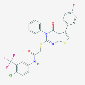 molecular formula C27H16ClF4N3O2S2 B380944 N-[4-chloro-3-(trifluoromethyl)phenyl]-2-[5-(4-fluorophenyl)-4-oxo-3-phenylthieno[2,3-d]pyrimidin-2-yl]sulfanylacetamide CAS No. 315677-26-0