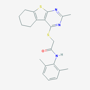molecular formula C21H23N3OS2 B380945 N-(2,6-dimethylphenyl)-2-[(2-methyl-5,6,7,8-tetrahydro[1]benzothieno[2,3-d]pyrimidin-4-yl)sulfanyl]acetamide 