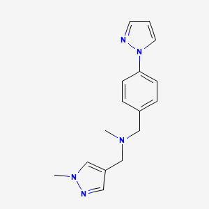 molecular formula C16H19N5 B3809496 N-methyl-1-(1-methyl-1H-pyrazol-4-yl)-N-[4-(1H-pyrazol-1-yl)benzyl]methanamine 