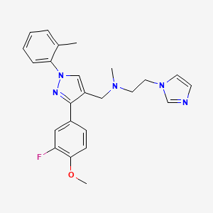 molecular formula C24H26FN5O B3809530 N-{[3-(3-fluoro-4-methoxyphenyl)-1-(2-methylphenyl)-1H-pyrazol-4-yl]methyl}-2-(1H-imidazol-1-yl)-N-methylethanamine 