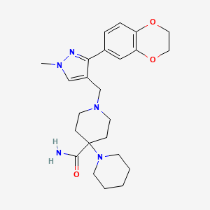 molecular formula C24H33N5O3 B3809534 1'-{[3-(2,3-dihydro-1,4-benzodioxin-6-yl)-1-methyl-1H-pyrazol-4-yl]methyl}-1,4'-bipiperidine-4'-carboxamide 