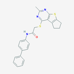 molecular formula C24H21N3OS2 B380955 N-[1,1'-biphenyl]-4-yl-2-[(2-methyl-6,7-dihydro-5H-cyclopenta[4,5]thieno[2,3-d]pyrimidin-4-yl)sulfanyl]acetamide 
