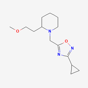 molecular formula C14H23N3O2 B3809553 1-[(3-cyclopropyl-1,2,4-oxadiazol-5-yl)methyl]-2-(2-methoxyethyl)piperidine 
