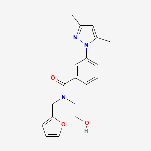molecular formula C19H21N3O3 B3809557 3-(3,5-dimethyl-1H-pyrazol-1-yl)-N-(2-furylmethyl)-N-(2-hydroxyethyl)benzamide 
