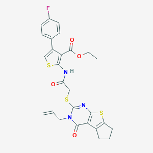 ethyl 2-({[(3-allyl-4-oxo-3,5,6,7-tetrahydro-4H-cyclopenta[4,5]thieno[2,3-d]pyrimidin-2-yl)sulfanyl]acetyl}amino)-4-(4-fluorophenyl)-3-thiophenecarboxylate
