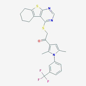 molecular formula C25H22F3N3OS2 B380958 1-{2,5-dimethyl-1-[3-(trifluoromethyl)phenyl]-1H-pyrrol-3-yl}-2-(5,6,7,8-tetrahydro[1]benzothieno[2,3-d]pyrimidin-4-ylsulfanyl)ethanone 