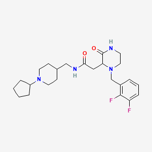 molecular formula C24H34F2N4O2 B3809591 N-[(1-cyclopentyl-4-piperidinyl)methyl]-2-[1-(2,3-difluorobenzyl)-3-oxo-2-piperazinyl]acetamide 
