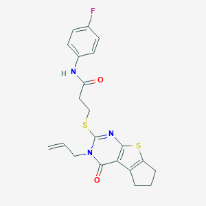 molecular formula C21H20FN3O2S2 B380961 3-((3-allyl-4-oxo-4,5,6,7-tetrahydro-3H-cyclopenta[4,5]thieno[2,3-d]pyrimidin-2-yl)thio)-N-(4-fluorophenyl)propanamide CAS No. 315678-67-2