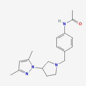 molecular formula C18H24N4O B3809677 N-(4-{[3-(3,5-dimethyl-1H-pyrazol-1-yl)pyrrolidin-1-yl]methyl}phenyl)acetamide 