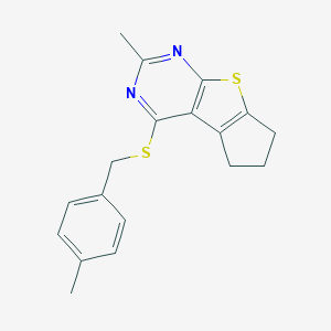 molecular formula C18H18N2S2 B380974 2-methyl-4-[(4-methylbenzyl)sulfanyl]-6,7-dihydro-5H-cyclopenta[4,5]thieno[2,3-d]pyrimidine 