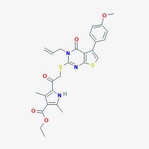 molecular formula C27H27N3O5S2 B380975 ethyl 5-({[3-allyl-5-(4-methoxyphenyl)-4-oxo-3,4-dihydrothieno[2,3-d]pyrimidin-2-yl]sulfanyl}acetyl)-2,4-dimethyl-1H-pyrrole-3-carboxylate 