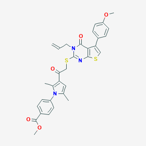 molecular formula C32H29N3O5S2 B380976 methyl 4-[3-({[3-allyl-5-(4-methoxyphenyl)-4-oxo-3,4-dihydrothieno[2,3-d]pyrimidin-2-yl]sulfanyl}acetyl)-2,5-dimethyl-1H-pyrrol-1-yl]benzoate 