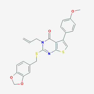 molecular formula C24H20N2O4S2 B380978 3-allyl-2-[(1,3-benzodioxol-5-ylmethyl)sulfanyl]-5-(4-methoxyphenyl)thieno[2,3-d]pyrimidin-4(3H)-one 