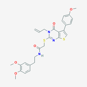 molecular formula C28H29N3O5S2 B380979 2-{[3-allyl-5-(4-methoxyphenyl)-4-oxo-3,4-dihydrothieno[2,3-d]pyrimidin-2-yl]sulfanyl}-N-[2-(3,4-dimethoxyphenyl)ethyl]acetamide 