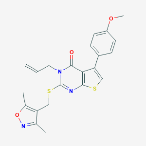 molecular formula C22H21N3O3S2 B380981 2-[(3,5-Dimethyl-1,2-oxazol-4-yl)methylsulfanyl]-5-(4-methoxyphenyl)-3-prop-2-enylthieno[2,3-d]pyrimidin-4-one CAS No. 315681-99-3