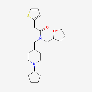 molecular formula C22H34N2O2S B3809814 N-[(1-cyclopentyl-4-piperidinyl)methyl]-N-(tetrahydro-2-furanylmethyl)-2-(2-thienyl)acetamide 