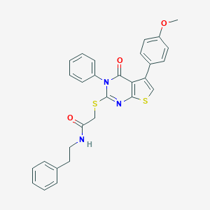 molecular formula C29H25N3O3S2 B380987 2-{[5-(4-methoxyphenyl)-4-oxo-3-phenyl-3,4-dihydrothieno[2,3-d]pyrimidin-2-yl]sulfanyl}-N-(2-phenylethyl)acetamide 