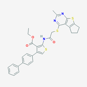 ethyl 4-[1,1'-biphenyl]-4-yl-2-({[(2-methyl-6,7-dihydro-5H-cyclopenta[4,5]thieno[2,3-d]pyrimidin-4-yl)sulfanyl]acetyl}amino)-3-thiophenecarboxylate