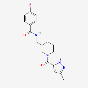 molecular formula C19H23FN4O2 B3809895 N-({1-[(1,3-dimethyl-1H-pyrazol-5-yl)carbonyl]-3-piperidinyl}methyl)-4-fluorobenzamide 