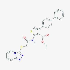 molecular formula C27H22N4O3S2 B380990 Ethyl 4-[1,1'-biphenyl]-4-yl-2-{[([1,2,4]triazolo[4,3-a]pyridin-3-ylsulfanyl)acetyl]amino}-3-thiophenecarboxylate 