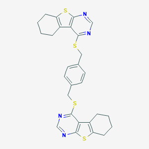 molecular formula C28H26N4S4 B380991 4-({4-[(5,6,7,8-Tetrahydro[1]benzothieno[2,3-d]pyrimidin-4-ylsulfanyl)methyl]benzyl}sulfanyl)-5,6,7,8-tetrahydro[1]benzothieno[2,3-d]pyrimidine 