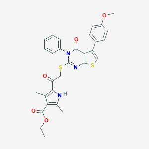 ethyl 5-({[5-(4-methoxyphenyl)-4-oxo-3-phenyl-3,4-dihydrothieno[2,3-d]pyrimidin-2-yl]sulfanyl}acetyl)-2,4-dimethyl-1H-pyrrole-3-carboxylate