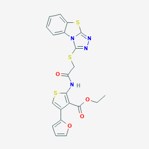 molecular formula C21H16N4O4S3 B380996 Ethyl 4-(furan-2-yl)-2-[[2-([1,2,4]triazolo[3,4-b][1,3]benzothiazol-1-ylsulfanyl)acetyl]amino]thiophene-3-carboxylate CAS No. 315682-33-8