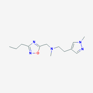 molecular formula C13H21N5O B3809972 N-methyl-2-(1-methyl-1H-pyrazol-4-yl)-N-[(3-propyl-1,2,4-oxadiazol-5-yl)methyl]ethanamine 