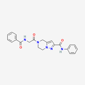 molecular formula C22H21N5O3 B3809989 5-[(benzoylamino)acetyl]-N-phenyl-4,5,6,7-tetrahydropyrazolo[1,5-a]pyrazine-2-carboxamide 