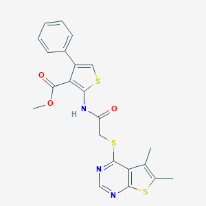 molecular formula C22H19N3O3S3 B381008 Methyl 2-[[2-(5,6-dimethylthieno[2,3-d]pyrimidin-4-yl)sulfanylacetyl]amino]-4-phenylthiophene-3-carboxylate CAS No. 315682-60-1