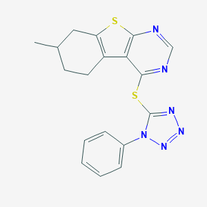 molecular formula C18H16N6S2 B381009 7-methyl-4-[(1-phenyl-1H-tetraazol-5-yl)sulfanyl]-5,6,7,8-tetrahydro[1]benzothieno[2,3-d]pyrimidine CAS No. 315682-66-7