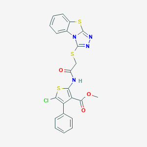 molecular formula C22H15ClN4O3S3 B381014 Methyl 5-chloro-4-phenyl-2-[[2-([1,2,4]triazolo[3,4-b][1,3]benzothiazol-1-ylsulfanyl)acetyl]amino]thiophene-3-carboxylate CAS No. 315682-80-5