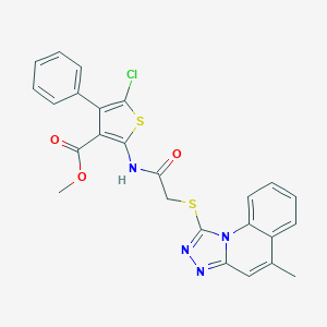 Methyl 5-chloro-2-[[2-[(5-methyl-[1,2,4]triazolo[4,3-a]quinolin-1-yl)sulfanyl]acetyl]amino]-4-phenylthiophene-3-carboxylate