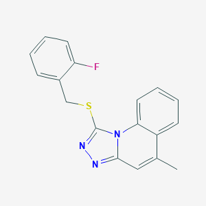 molecular formula C18H14FN3S B381019 1-((2-Fluorobenzyl)thio)-5-methyl-[1,2,4]triazolo[4,3-a]quinoline CAS No. 315682-87-2