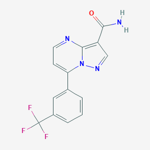 molecular formula C14H9F3N4O B038102 7-[3-(Trifluoromethyl)phenyl]pyrazolo[1,5-a]pyrimidine-3-carboxamide CAS No. 115930-92-2