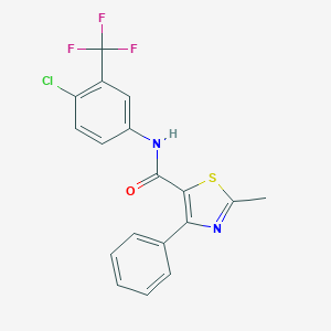 molecular formula C18H12ClF3N2OS B381020 N-[4-chloro-3-(trifluoromethyl)phenyl]-2-methyl-4-phenyl-1,3-thiazole-5-carboxamide CAS No. 315682-93-0