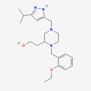 molecular formula C22H34N4O2 B3810242 2-{1-(2-ethoxybenzyl)-4-[(5-isopropyl-1H-pyrazol-3-yl)methyl]-2-piperazinyl}ethanol 