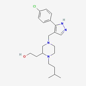 molecular formula C21H31ClN4O B3810289 2-[4-{[3-(4-chlorophenyl)-1H-pyrazol-4-yl]methyl}-1-(3-methylbutyl)-2-piperazinyl]ethanol 