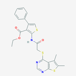 Ethyl 2-({[(5,6-dimethylthieno[2,3-d]pyrimidin-4-yl)sulfanyl]acetyl}amino)-4-phenyl-3-thiophenecarboxylate