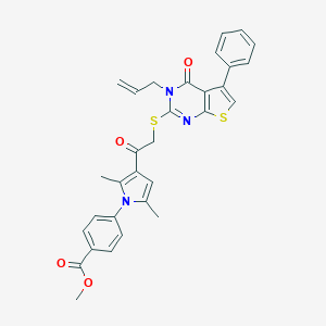 molecular formula C31H27N3O4S2 B381034 methyl 4-(3-{[(3-allyl-4-oxo-5-phenyl-3,4-dihydrothieno[2,3-d]pyrimidin-2-yl)thio]acetyl}-2,5-dimethyl-1H-pyrrol-1-yl)benzoate 
