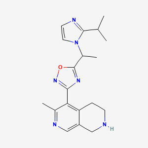 molecular formula C19H24N6O B3810340 5-{5-[1-(2-isopropyl-1H-imidazol-1-yl)ethyl]-1,2,4-oxadiazol-3-yl}-6-methyl-1,2,3,4-tetrahydro-2,7-naphthyridine bis(trifluoroacetate) 