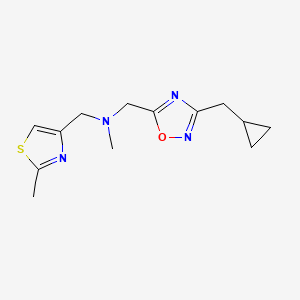 molecular formula C13H18N4OS B3810358 1-[3-(cyclopropylmethyl)-1,2,4-oxadiazol-5-yl]-N-methyl-N-[(2-methyl-1,3-thiazol-4-yl)methyl]methanamine 