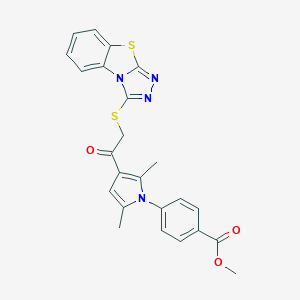 molecular formula C24H20N4O3S2 B381036 Methyl 4-[2,5-dimethyl-3-[2-([1,2,4]triazolo[3,4-b][1,3]benzothiazol-1-ylsulfanyl)acetyl]pyrrol-1-yl]benzoate CAS No. 315691-92-0